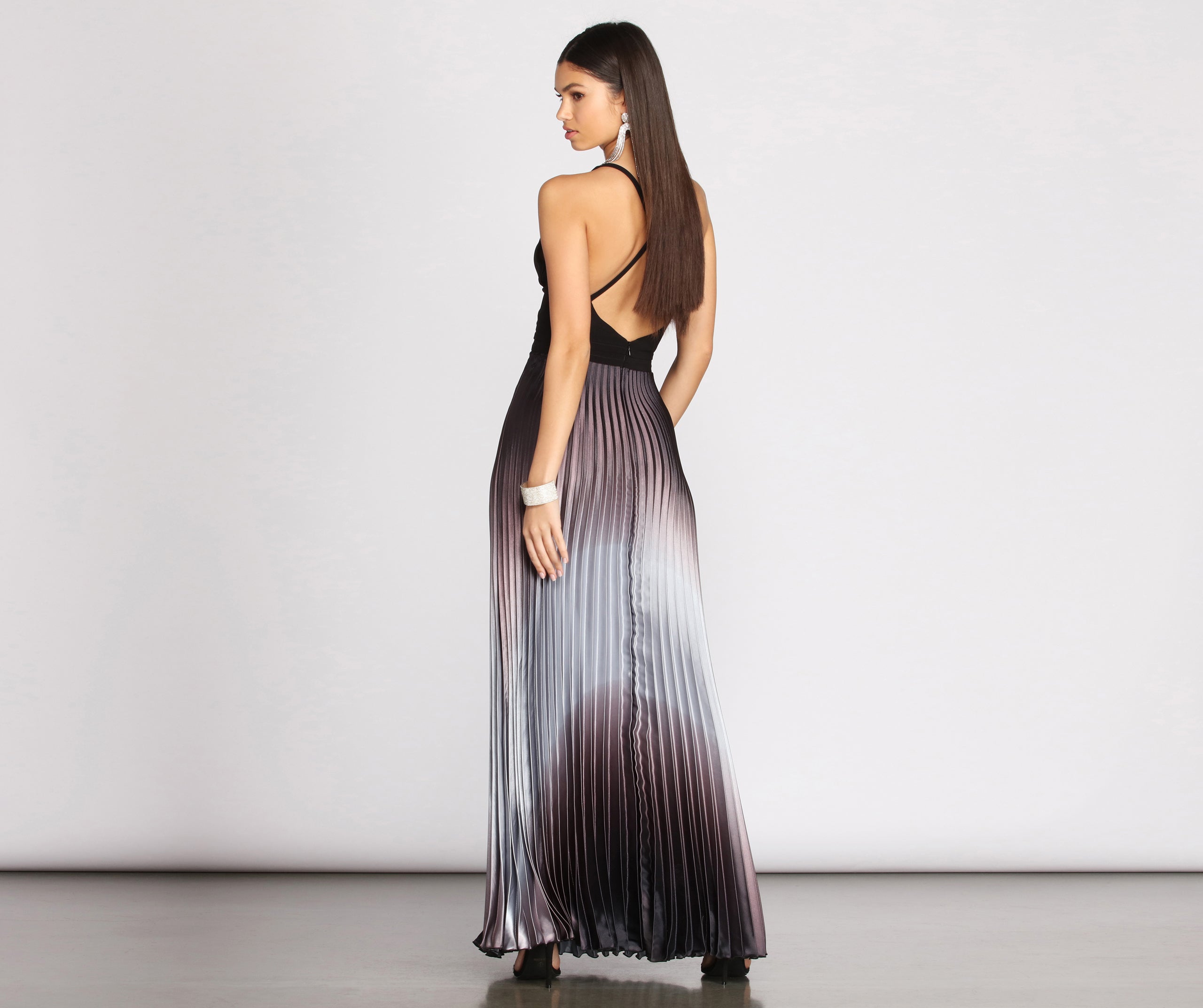 Janella Cross Back Pleated Ombre Dress