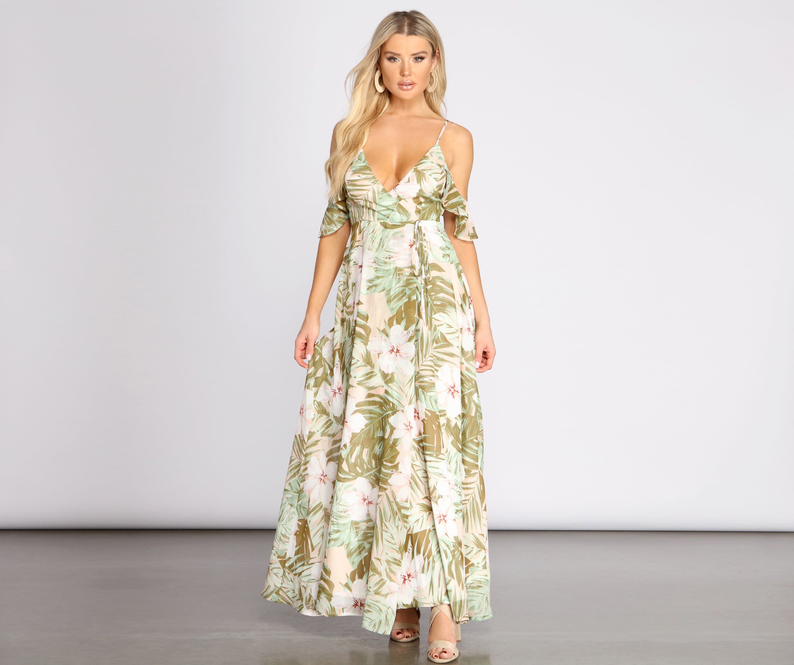 Chiffon Tropical Floral Maxi Dress