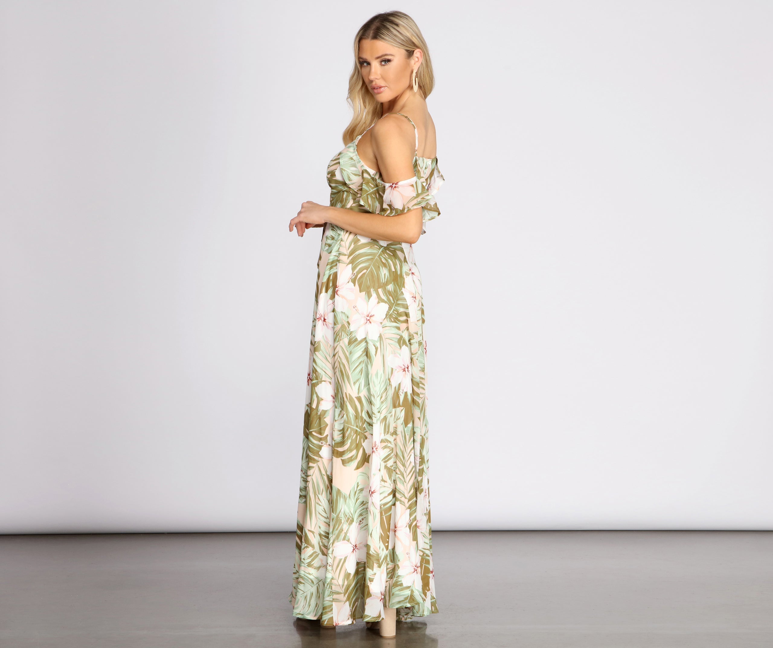 Chiffon Tropical Floral Maxi Dress