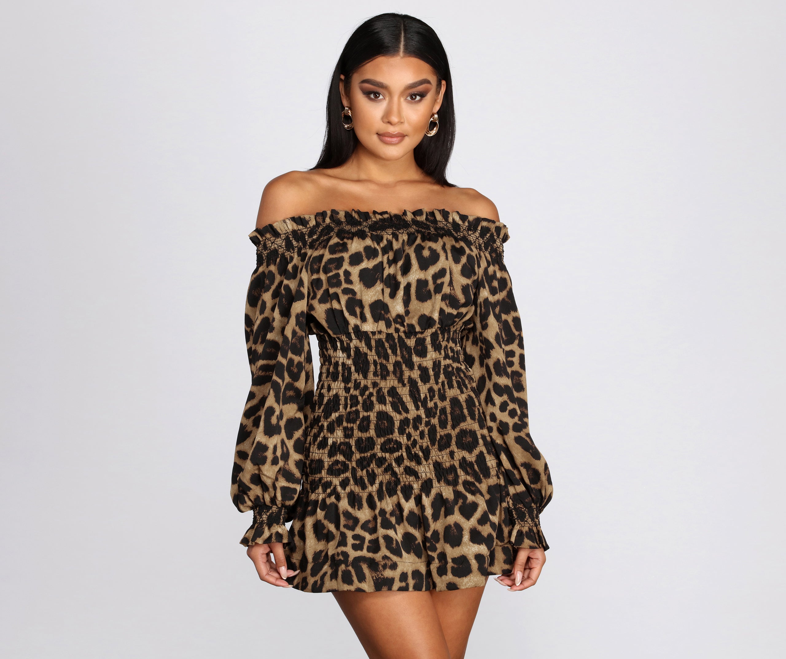 Cool Cat Leopard Off Shoulder Mini Dress