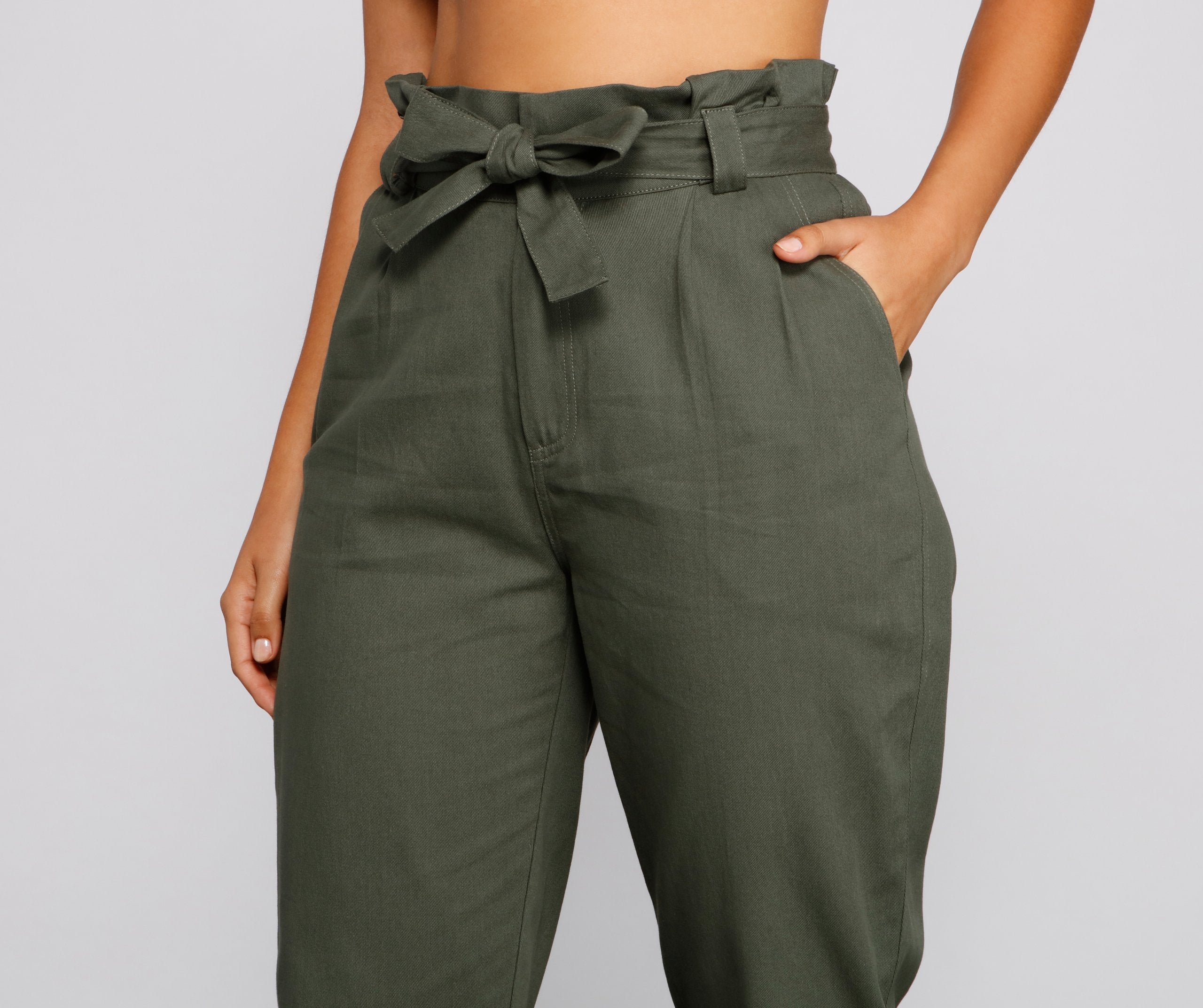 Trendy And Tapered High Waist Paperbag Pants