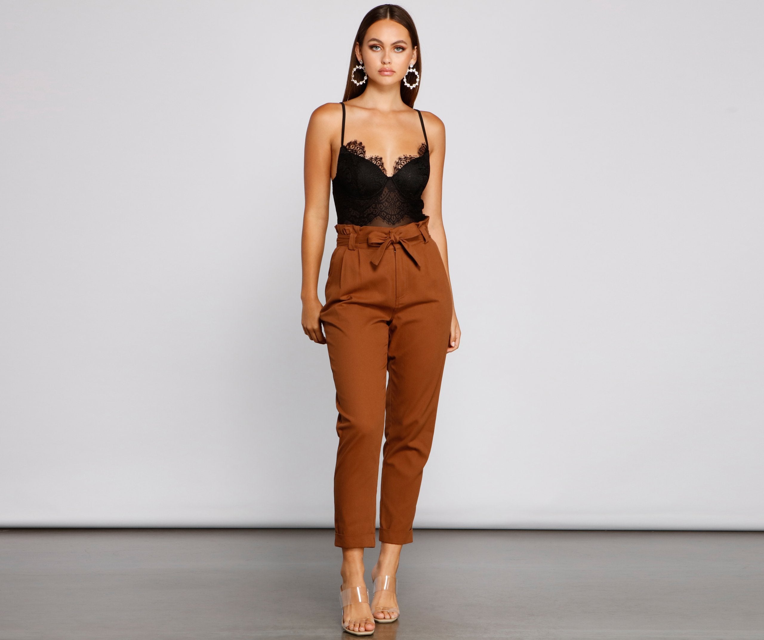 Trendy And Tapered High Waist Paperbag Pants