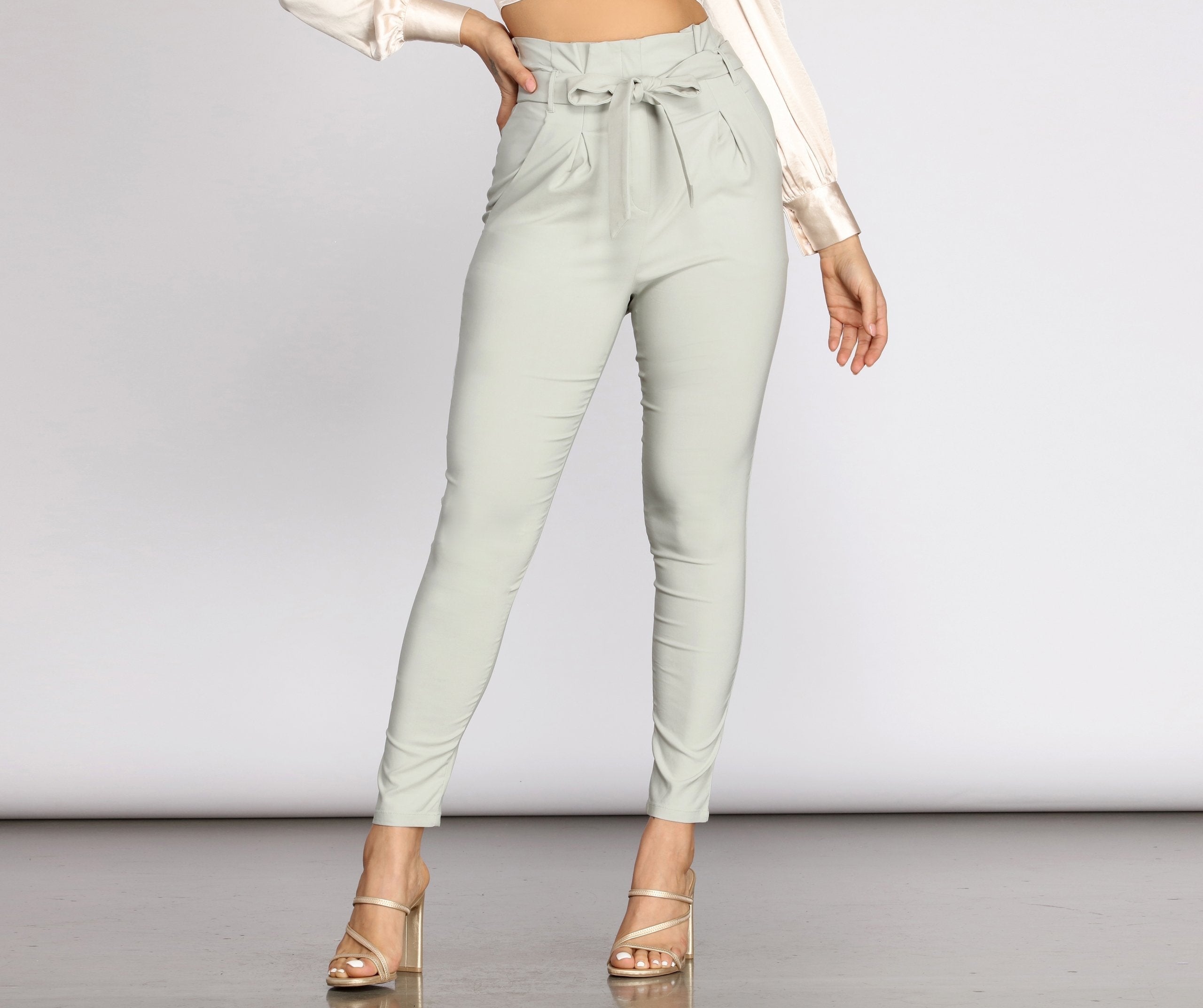 High Waist Paperbag Skinny Dress Pants