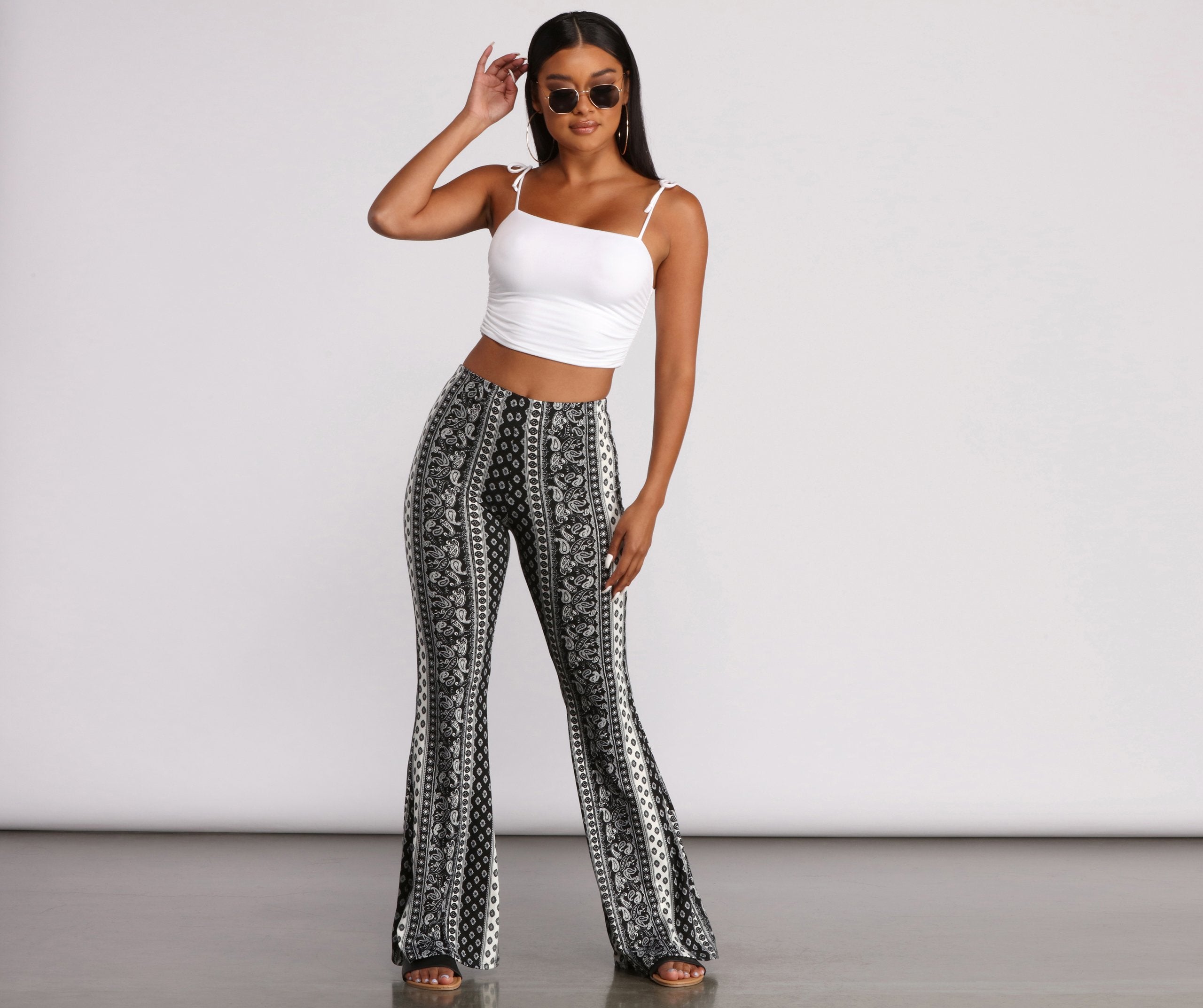 Boho Flair Floral Stripe Flare Pants