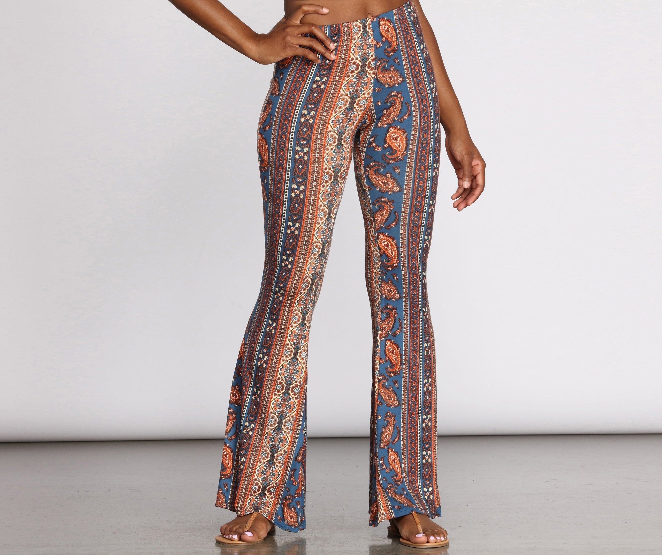 Boho Flair Floral Stripe Flare Pants