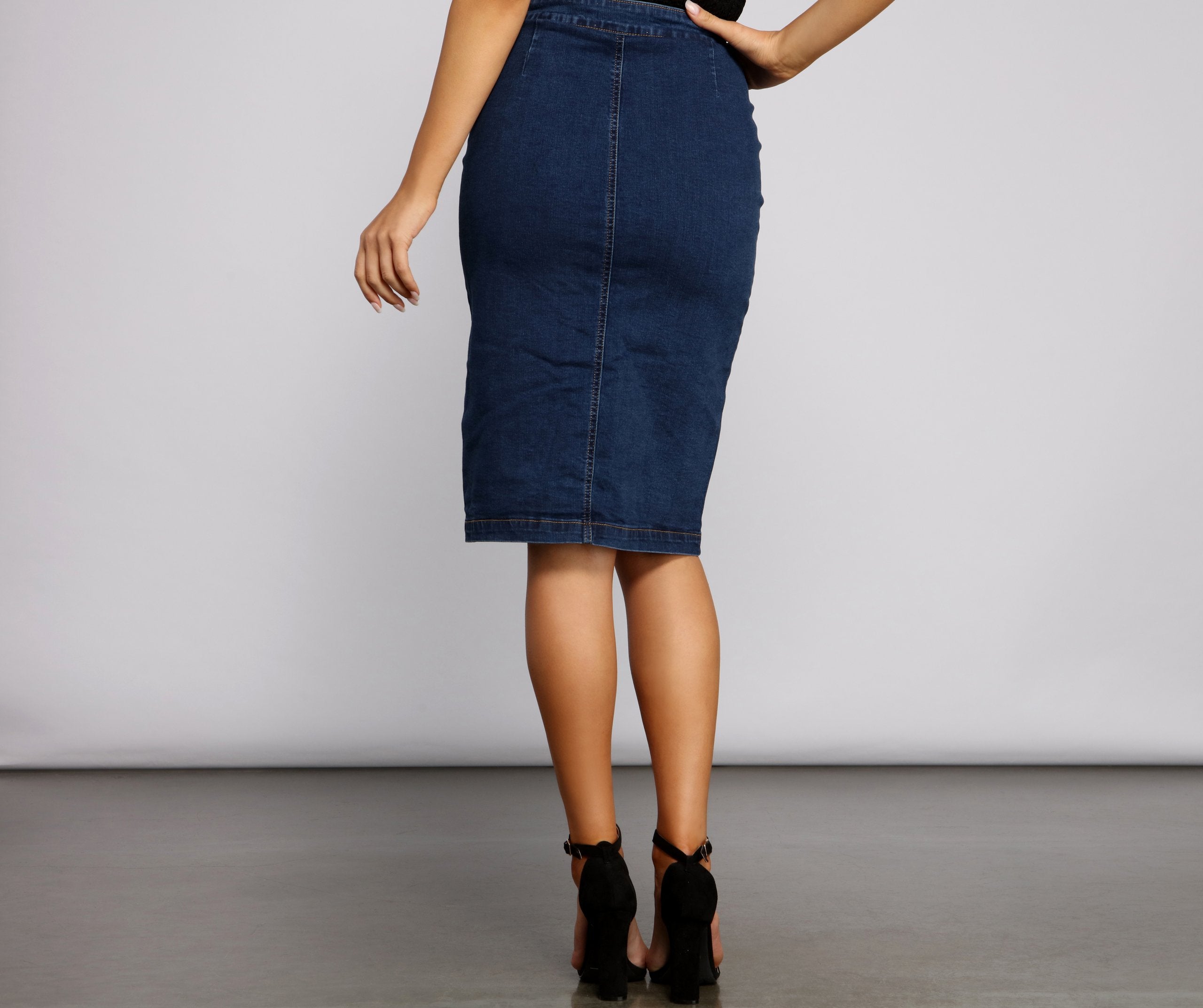 By Your Side Button Down Denim Skirt