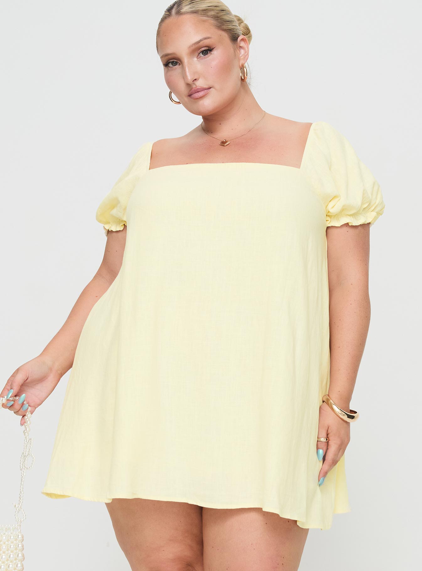 Beyond Linen Blend Mini Dress Yellow Curve