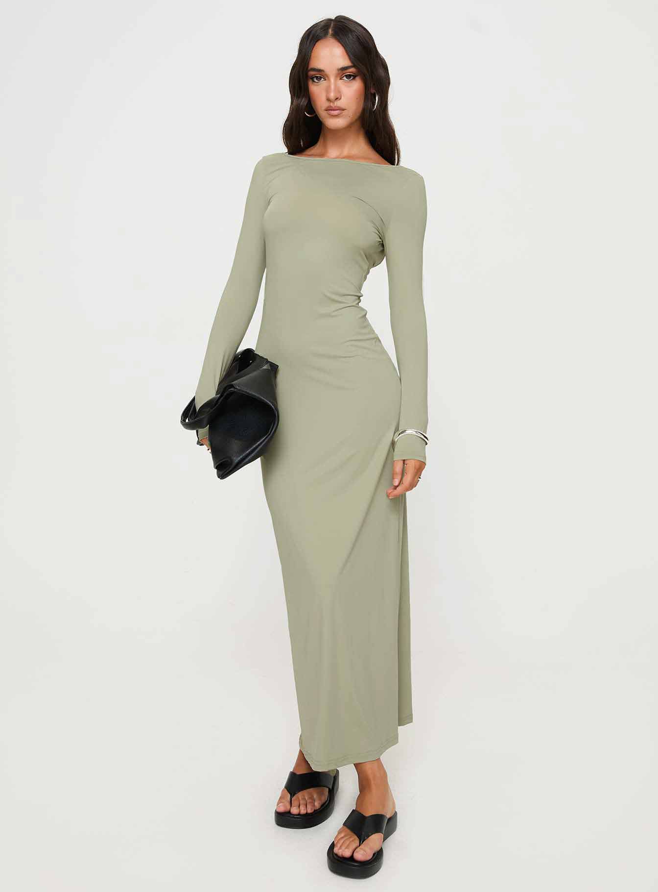 Rain Fire Long Sleeve Maxi Dress Sage