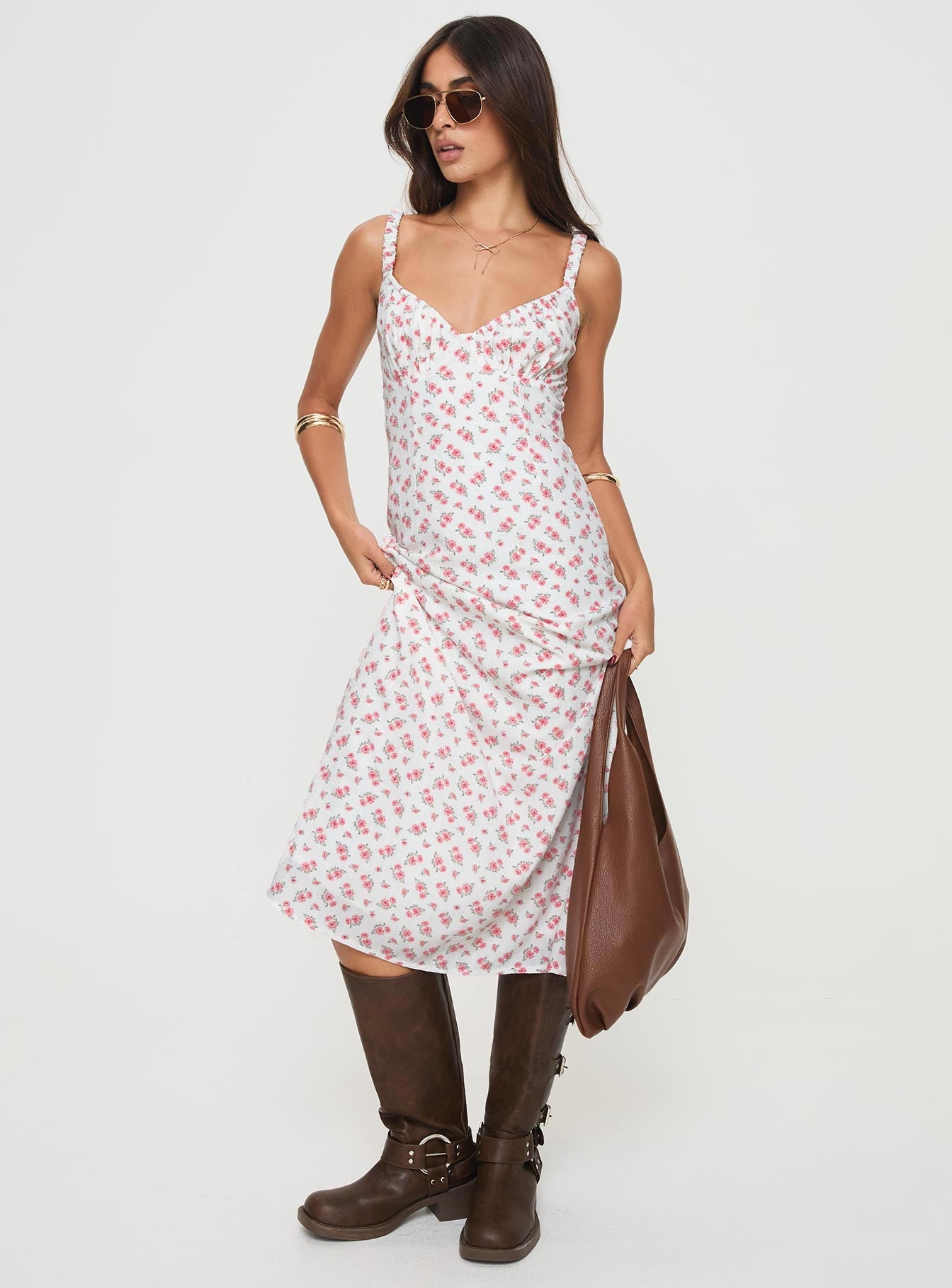 Georgia Midi Dress White / Pink Floral