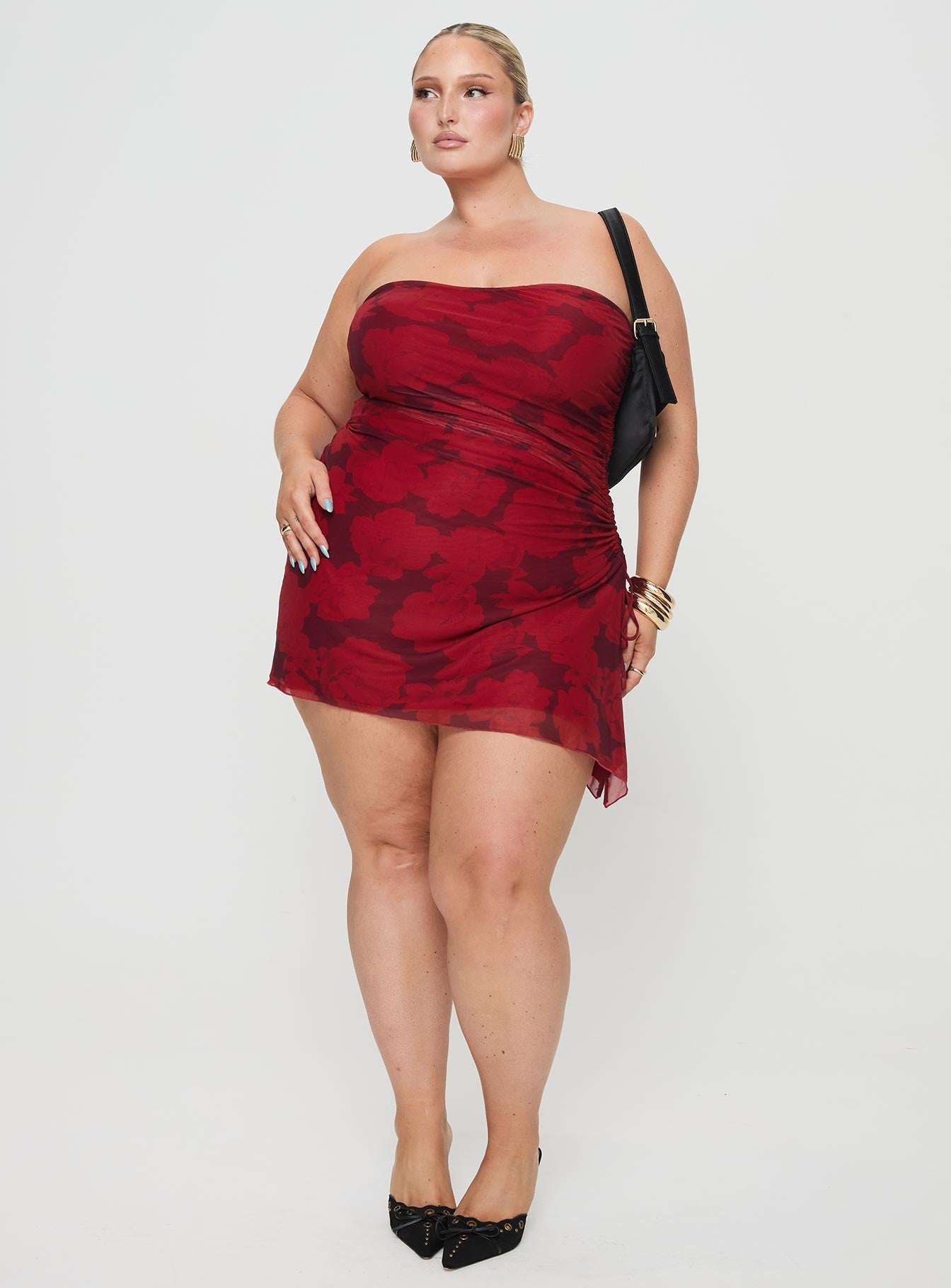 Donelli Mini Dress Burgundy / Red Floral Curve