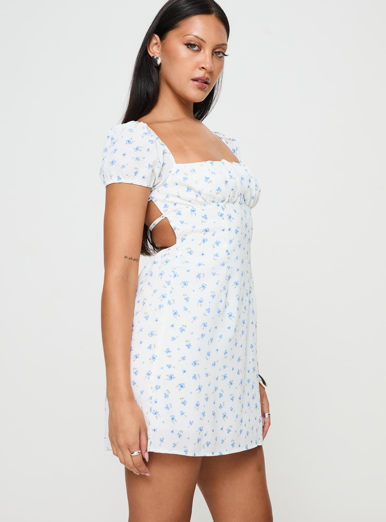 Powells Mini Dress White / Blue Floral