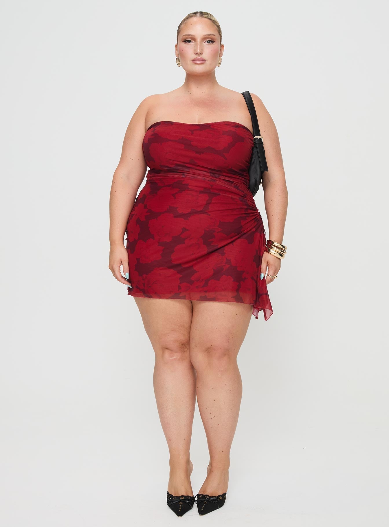 Donelli Mini Dress Burgundy / Red Floral Curve