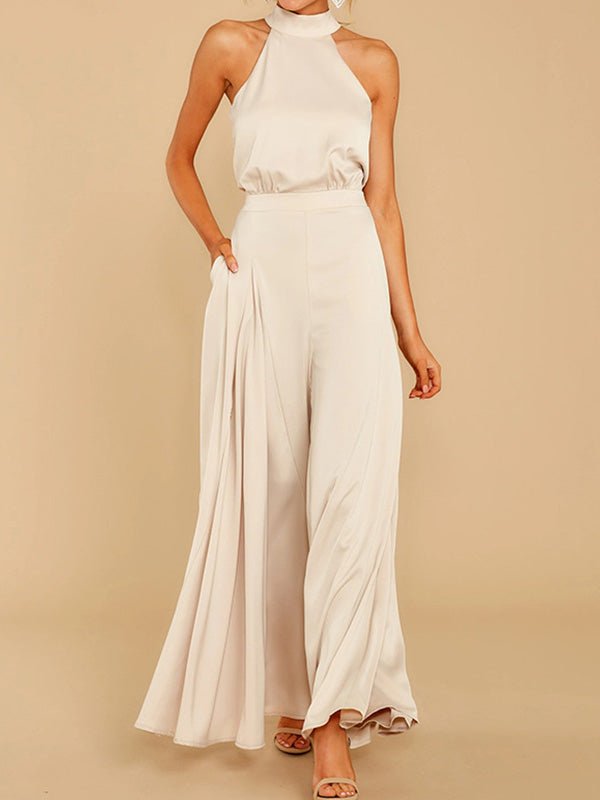 Hanging Neck Off Shoulder Wide Leg Jumpsuit