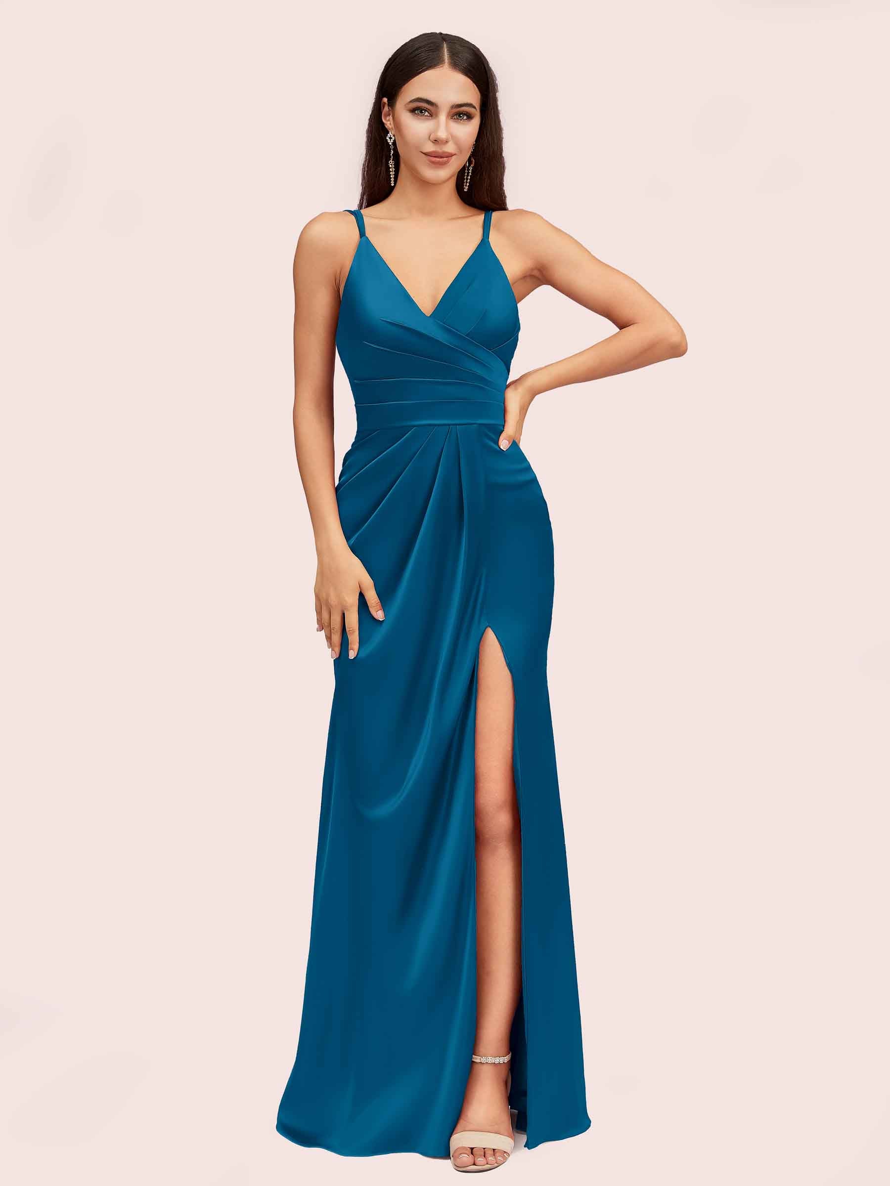 Ink Blue Satin Bridesmaid Dresses: Express Delivery | Cetims