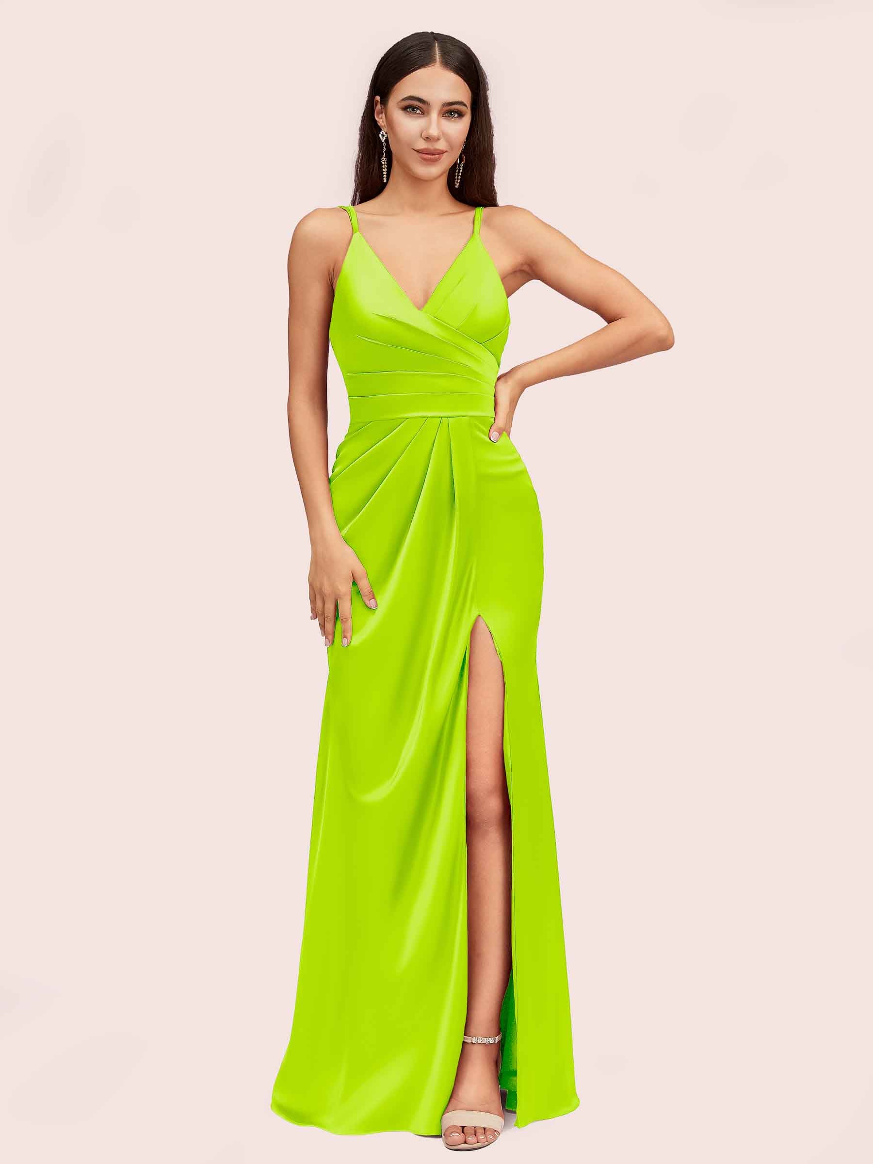 210 Satin Lime Green Bridesmaid Dresses Run True To Size Cetims 4645