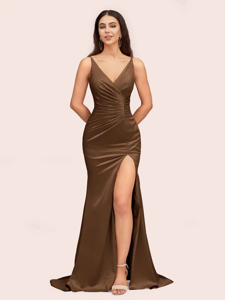 Brown Satin Prom Dresses 7 Days Money Back Guarantee Cetims