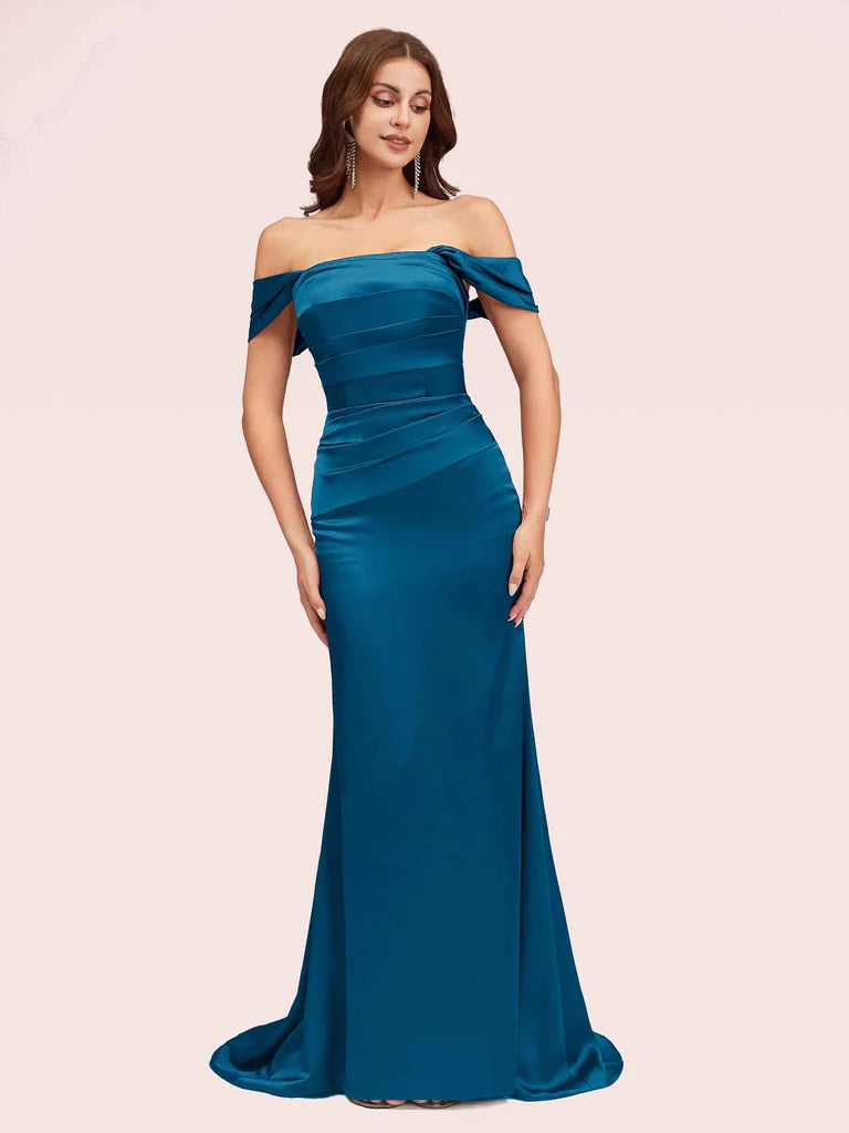 2023 Ink Blue Satin Prom Dresses - Cetims