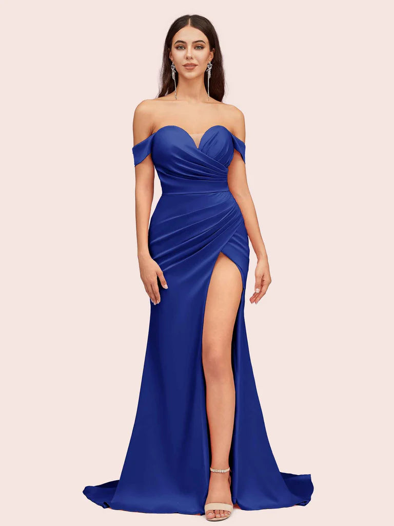 2023 Royal Blue Satin And Jersey Prom Dresses Cetims 9000