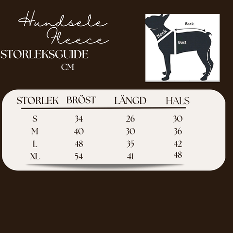 Hundtröja fleece Storleksguide tabell