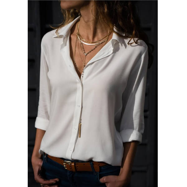 Camisa Clássica de Chiffon Feminina