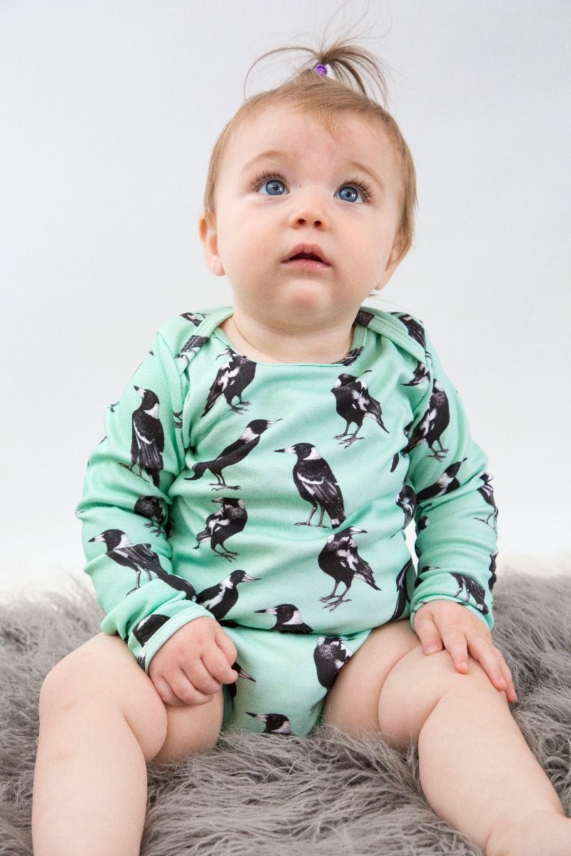 Organic baby Onesies | Long Sleeve Onesie | Magpie | 000 - 1