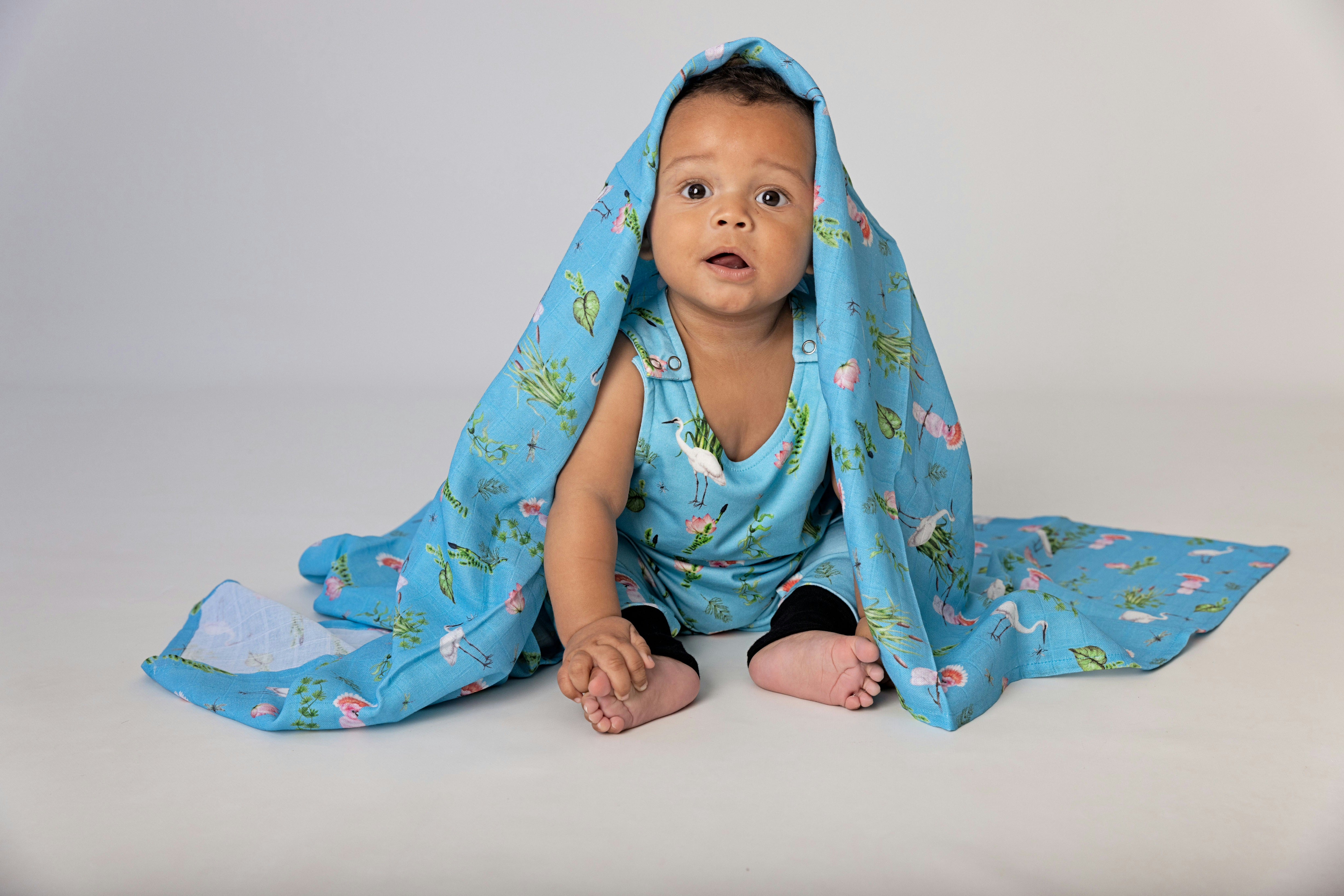 Bullrush | Organic Baby | Muslin Wrap | Blue | 1.2 x 1.2 With Gift bag