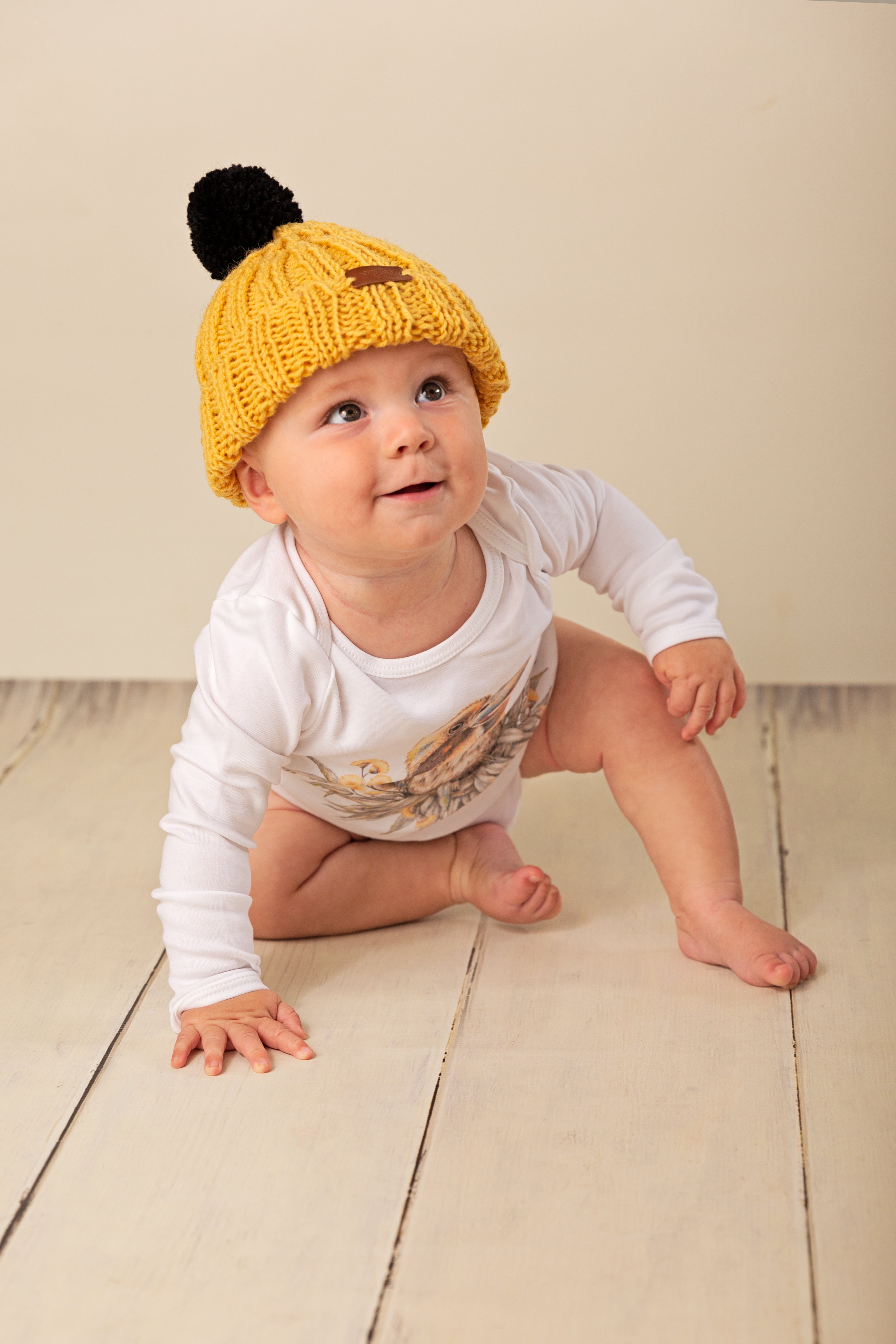 Mustard with Black | Australian Wool Beanie | Hand Made