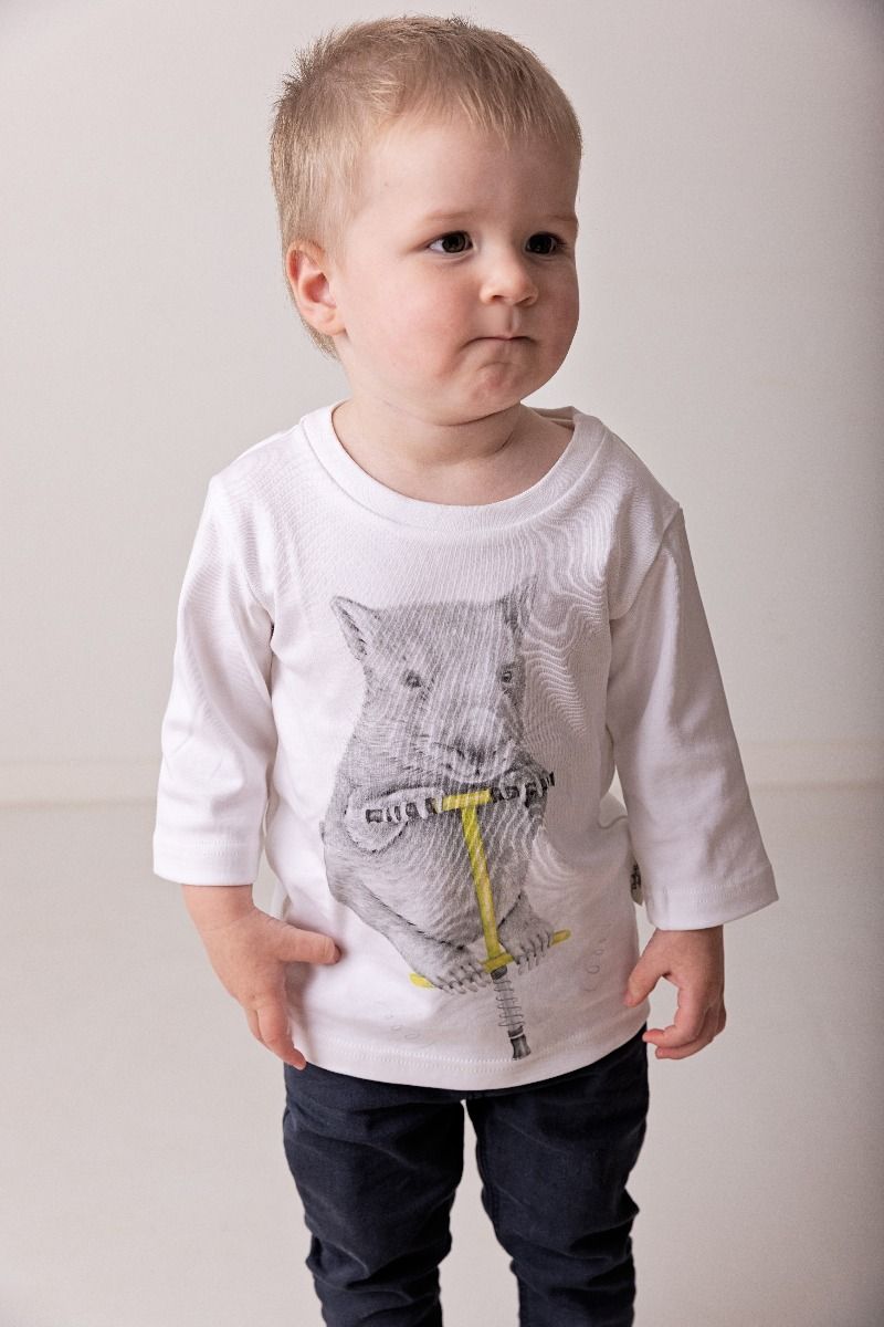 Wombat on a pogo 3/4 Long Sleeve Tee | Made in Australia | Children's Fashion Tee