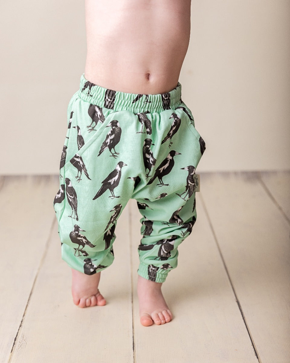 Magpie Pants | Organic Cotton Harem pants for kids aged 000 to 4 | Australian made | Dusty Road Apparel