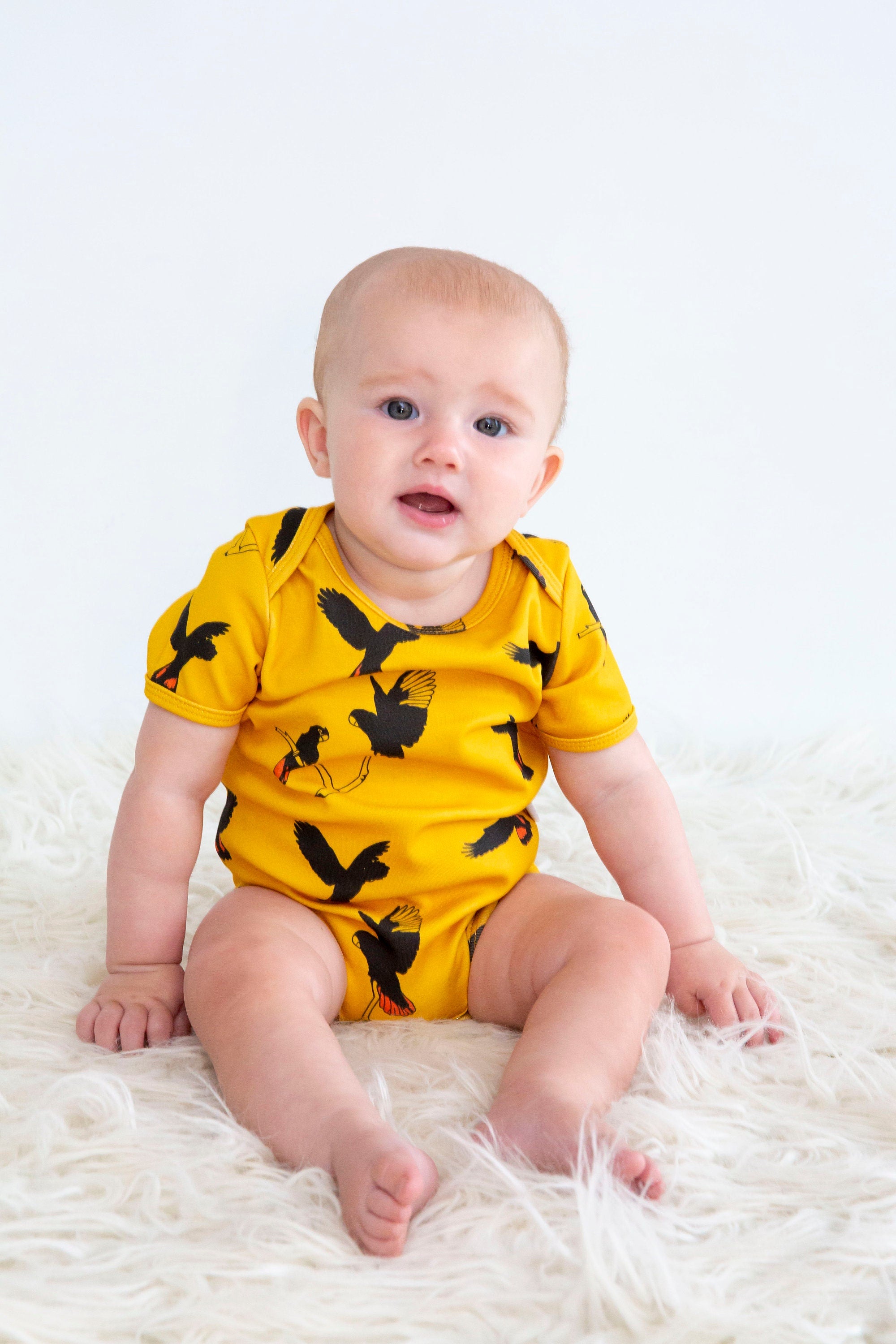 Gang Gang Short Sleeve Onesie | Black Cockatoo | Australian Bird | Organic | Dusty Road Apparel