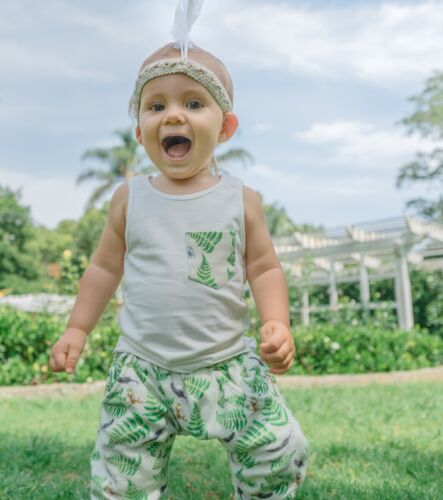 Organic Kids Singlet | Ferns and Feathers | White | Size 4