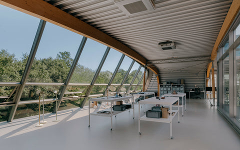 Interior view of the GRAU Campus near Hamburg. Photography by Simon Menges