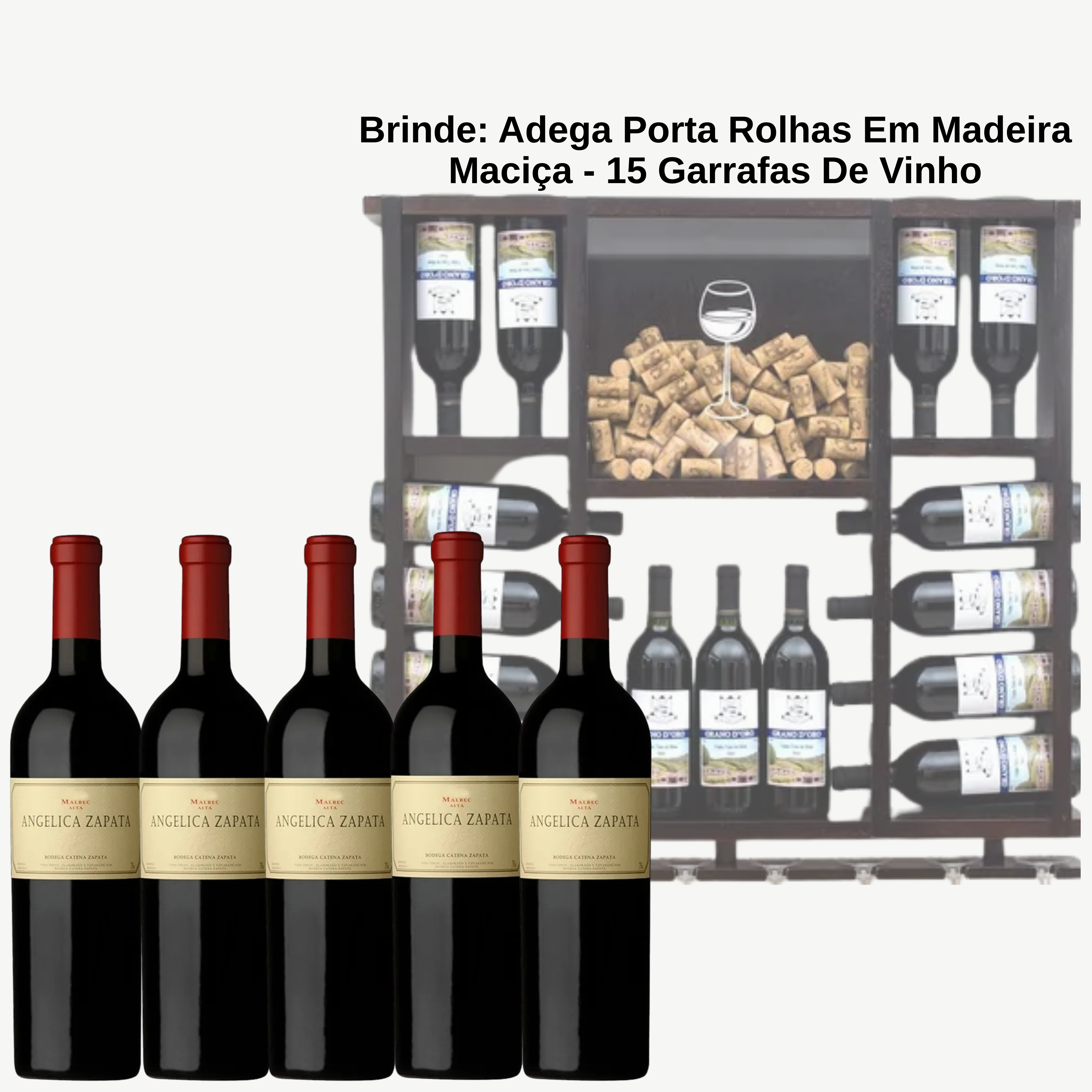 Vinhos Angélica Zapata Malbec + BRINDE: Adega Porta Rolhas Em Madeira Maciça - Suporta 15 Garrafas De Vinho 1
