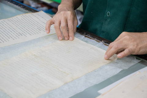 Paper restoration work using kozo washi paper