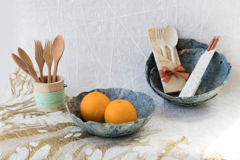Table decor using mulberry papers from Kozo Studio