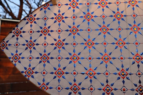 Intricate Prachamyam patterns stickered to a kozo kite
