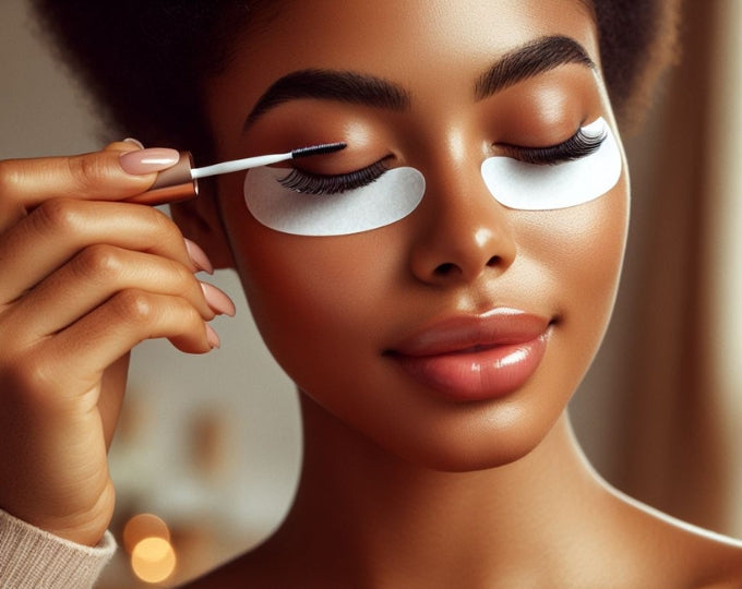 A young woman doing a lash lifting procedure herself