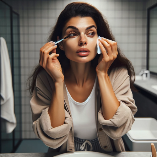 A woman fixing her lifted lashes that accidentally went wet