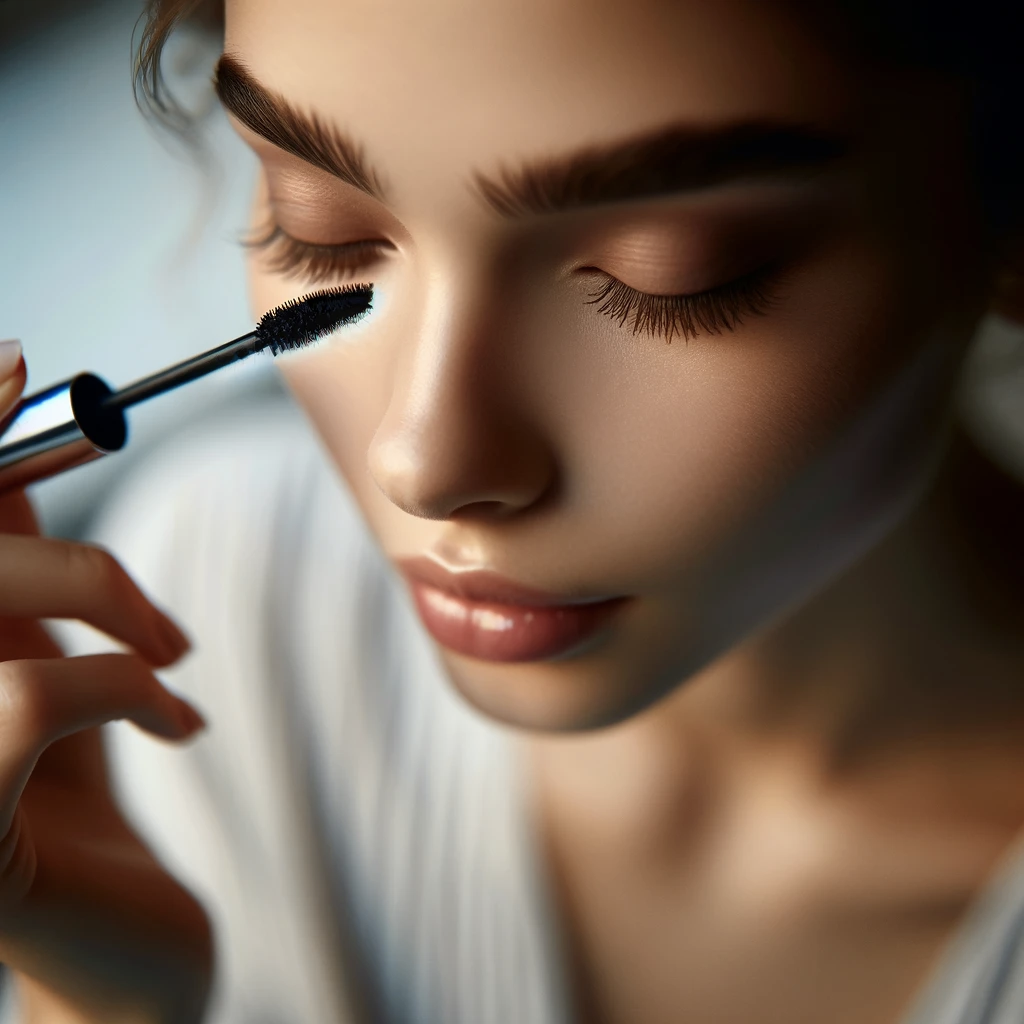 a young woman brushing her lashes with clean mascara wand
