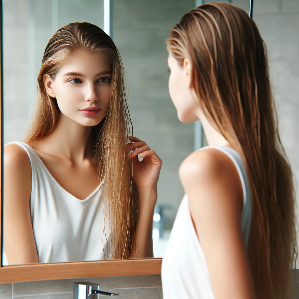 a young woman who just washed her hair