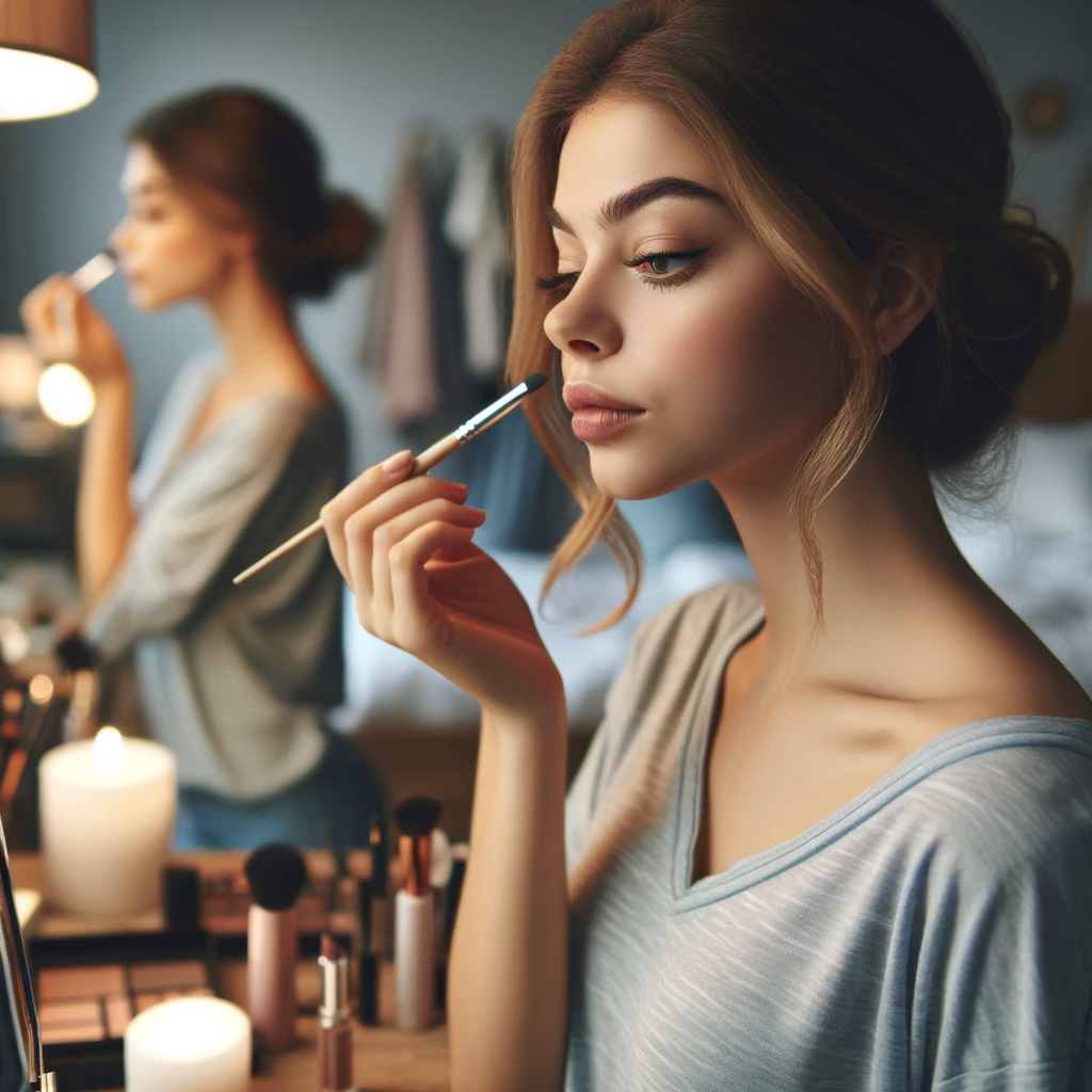 a younf woman performing lash lift aftercare