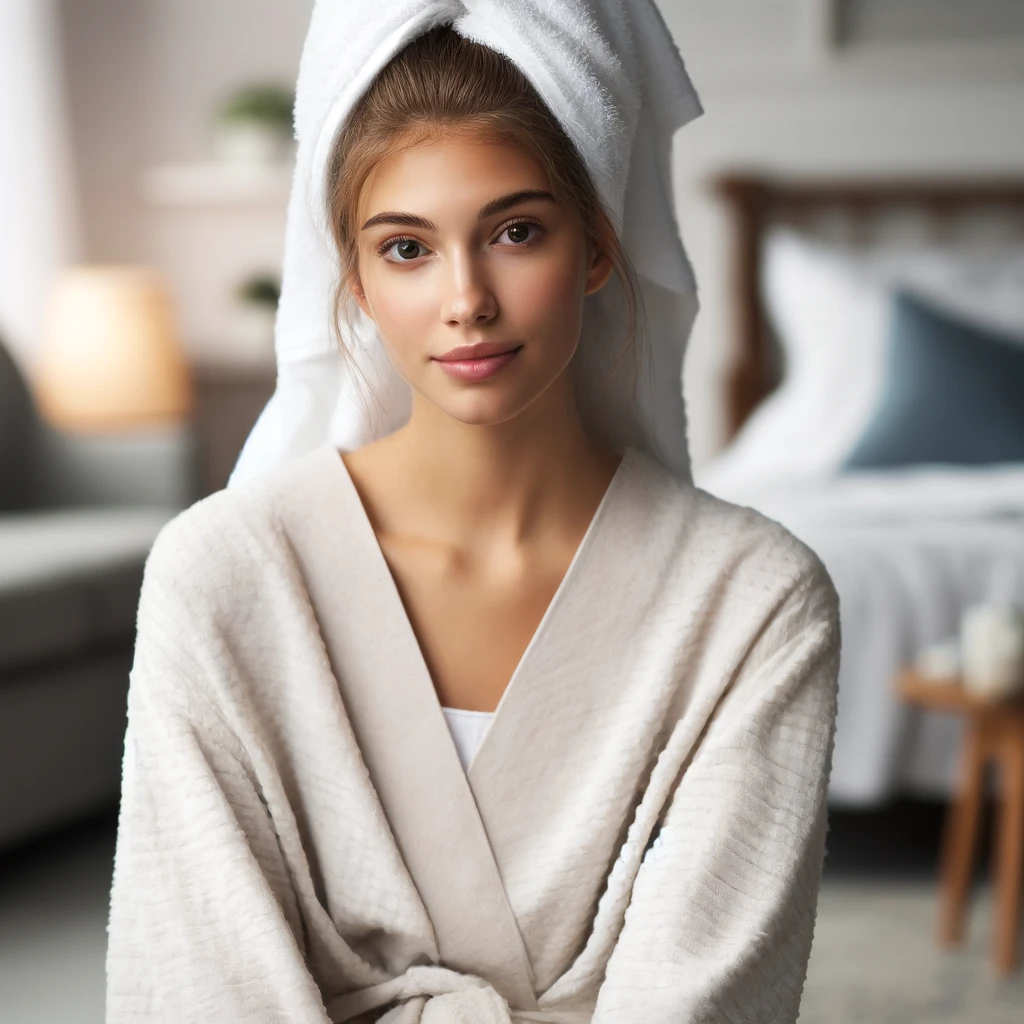 a young woman who just washed her hair