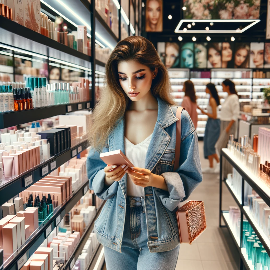 a young woman shopping beauty products