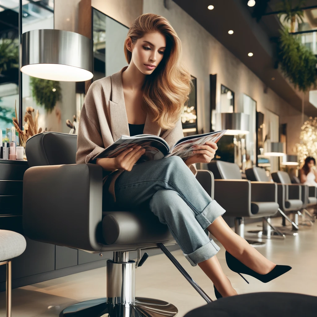 a young woman waiting at the salon for her lash tinting session