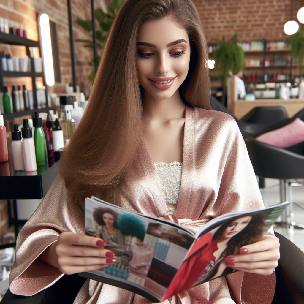 A young woman waiting at a beauty salon to get her lashes lifted