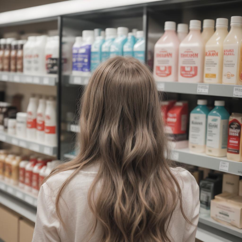 a young woman shopping for a shampoo