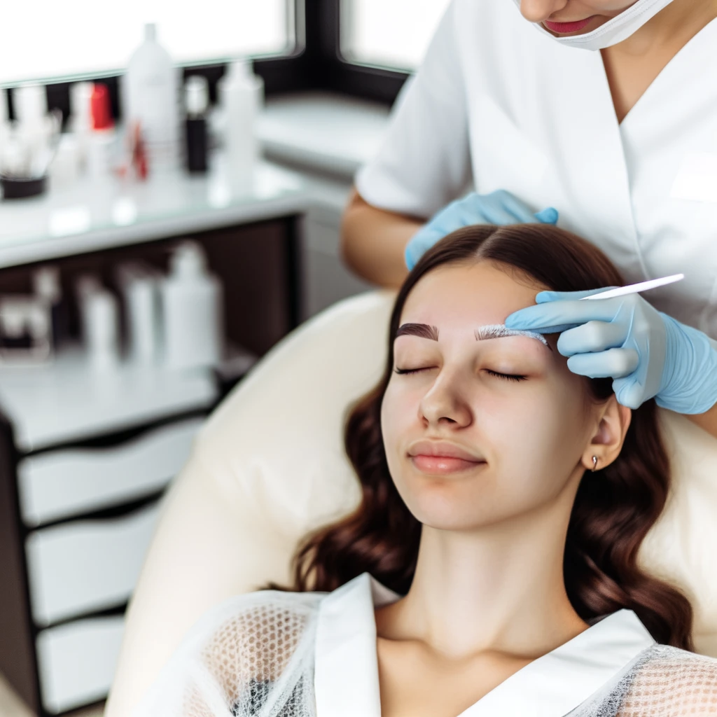 a young woman is getting her brows nourished