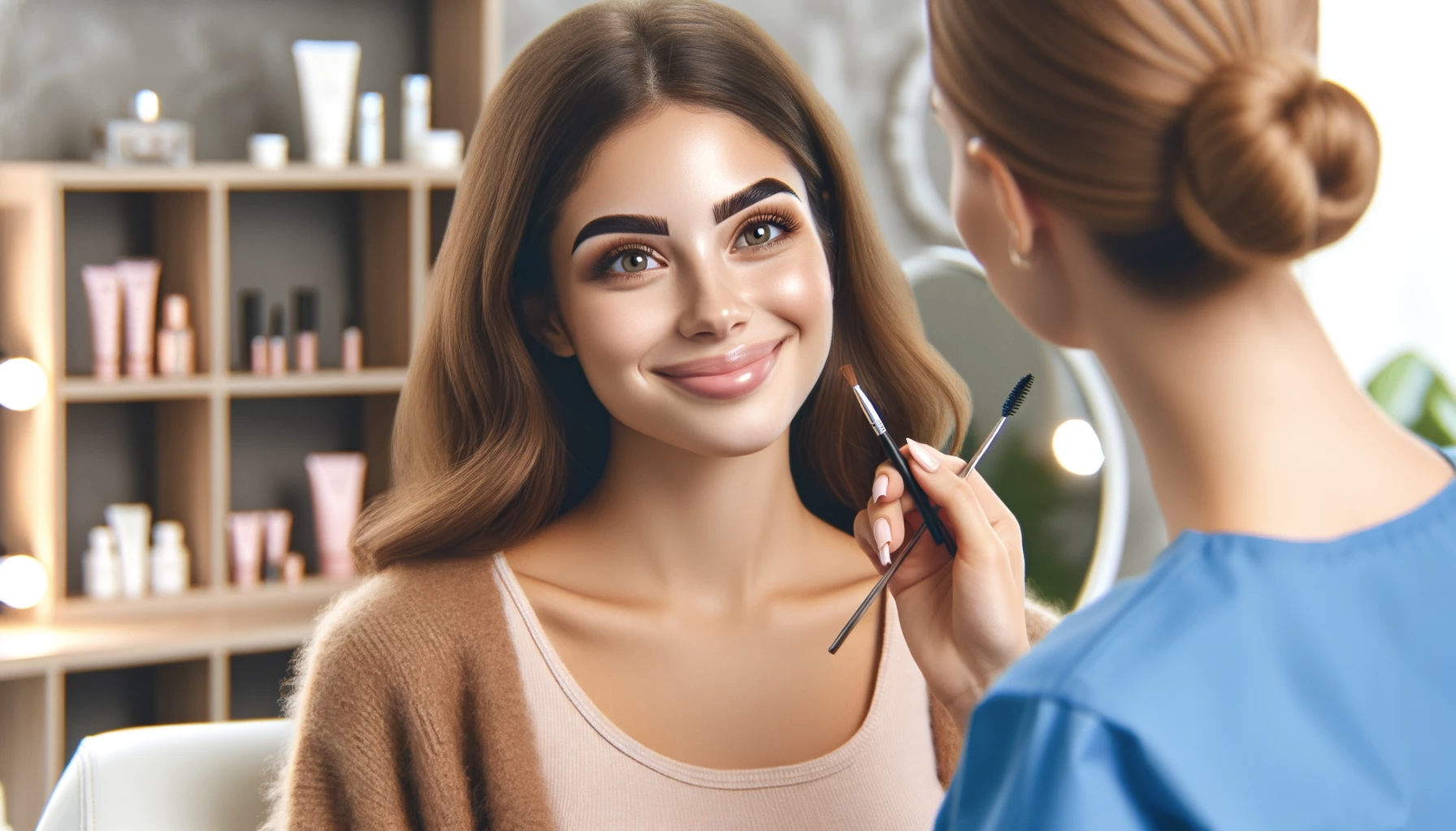 a young woman having a consultation with brow lamination expert