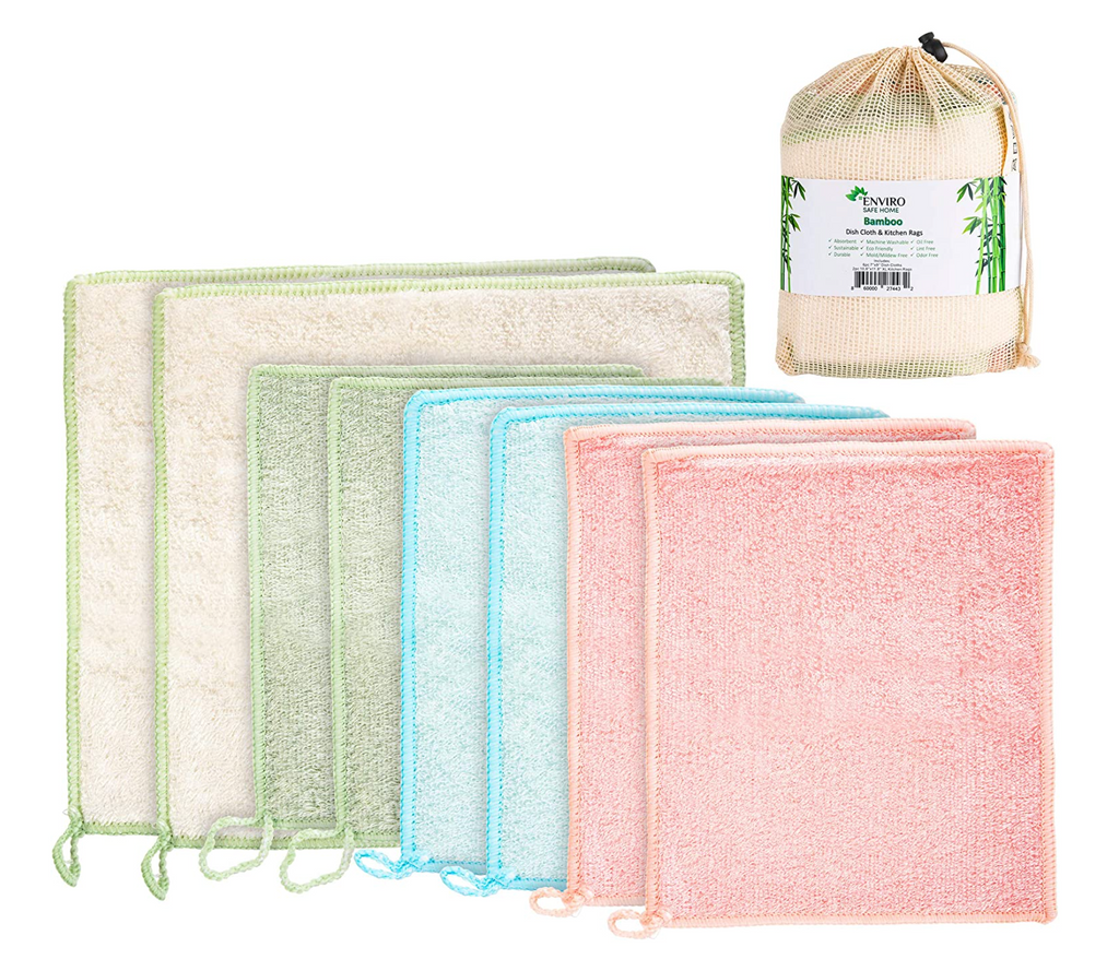 Whiffkitch Bamboo Dishcloths & Cleaning Cloths 6pk, Large 9x9in,  Scrub-Non-Scratch, Washable, Reusable, Super Absorbent, Hygienic, Quick  Drying
