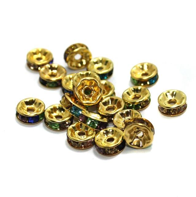 100 Pcs, 8x3mm Golden Rhinestone Disc Spacer Beads